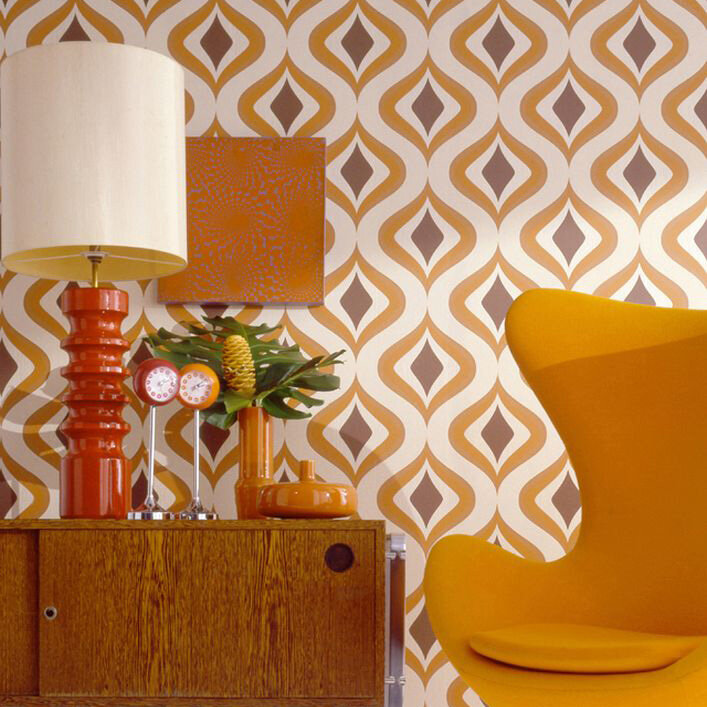 Superfresco Easy Trippy Retro Vintage 60's Geometric Orange Paste the wall Wallpaper